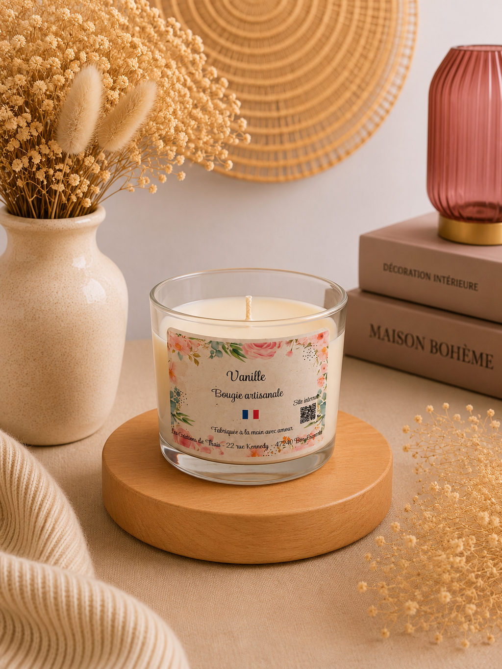 Bougie parfumée artisanale personnalisable 130g – Cire d’olive & Parfums de Grasse