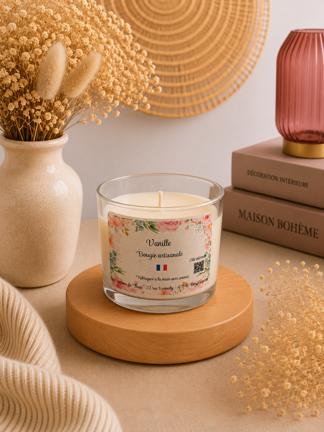 Bougie parfumée artisanale Vanille - 130g – Cire d’olive & Parfums de Grasse