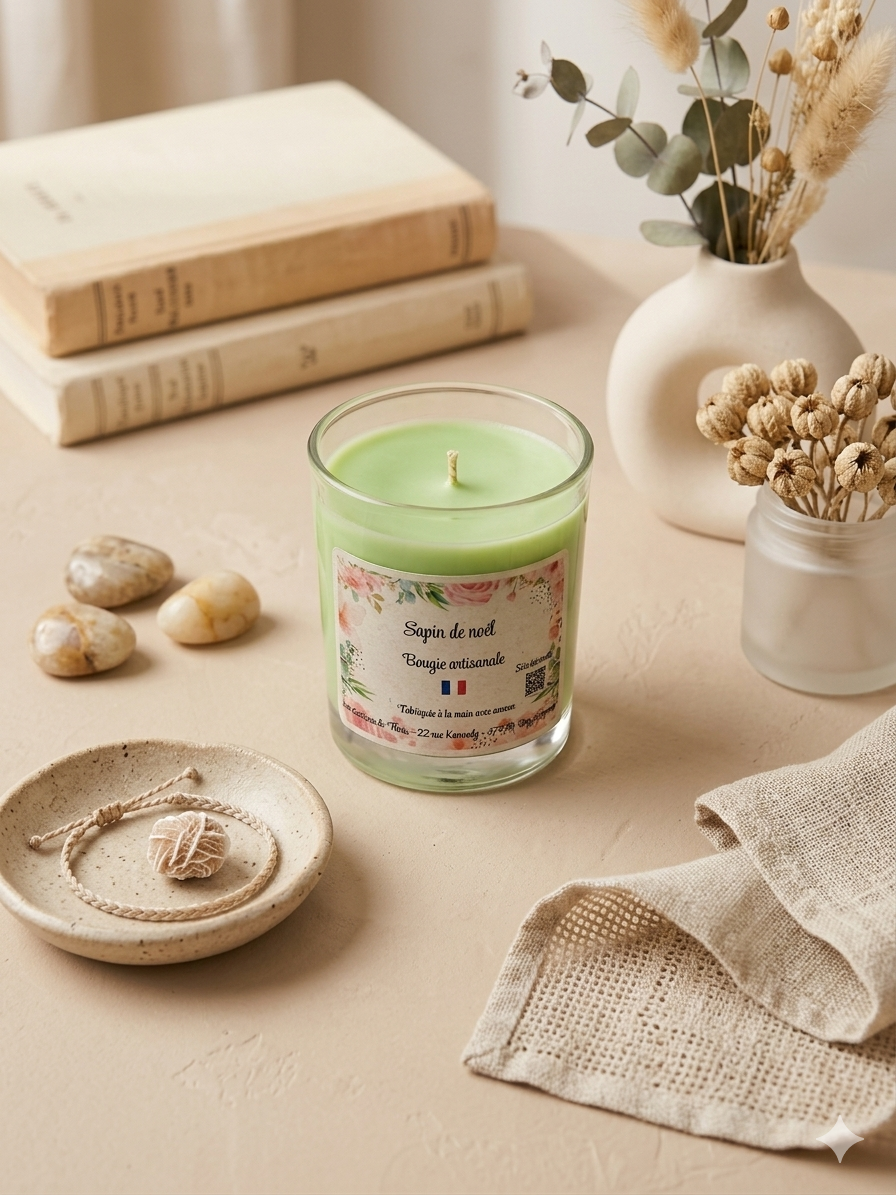 Bougie parfumée artisanale Sapin de Noël - 150g – Cire d’olive & Parfums de Grasse